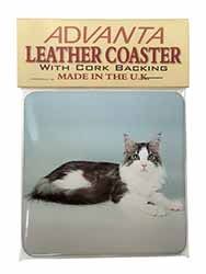 Silver, White Maine Coon Cat Single Leather Photo Coaster