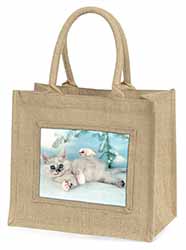 Tiffanie Kitten, Tiffany Cat Natural/Beige Jute Large Shopping Bag