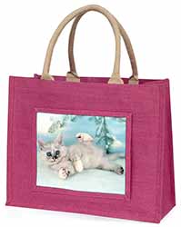 Tiffanie Kitten, Tiffany Cat Large Pink Jute Shopping Bag