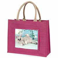 Tiffanie Kitten, Tiffany Cat Large Pink Jute Shopping Bag