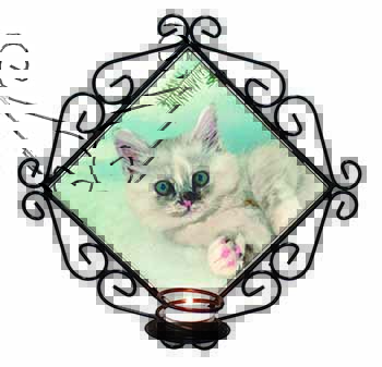 Tiffanie Kitten, Tiffany Cat Wrought Iron Wall Art Candle Holder