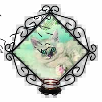 Tiffanie Kitten, Tiffany Cat Wrought Iron Wall Art Candle Holder