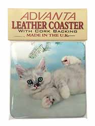 Tiffanie Kitten, Tiffany Cat Single Leather Photo Coaster