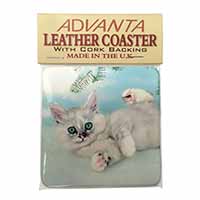 Tiffanie Kitten, Tiffany Cat Single Leather Photo Coaster