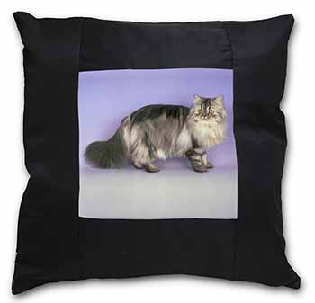 Silver Grey Persian Cat Black Satin Feel Scatter Cushion