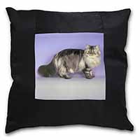 Silver Grey Persian Cat Black Satin Feel Scatter Cushion