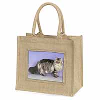 Silver Grey Persian Cat Natural/Beige Jute Large Shopping Bag