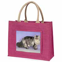 Silver Grey Persian Cat Large Pink Jute Shopping Bag