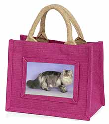 Silver Grey Persian Cat Little Girls Small Pink Jute Shopping Bag