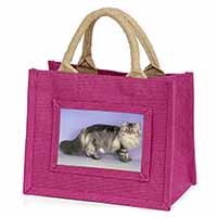 Silver Grey Persian Cat Little Girls Small Pink Jute Shopping Bag