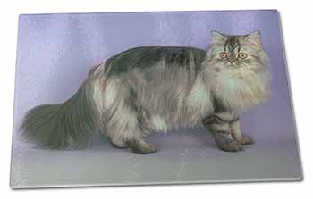 Large Glass Cutting Chopping Board Silver Grey Persian Cat