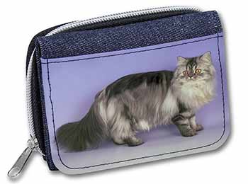 Silver Grey Persian Cat Unisex Denim Purse Wallet