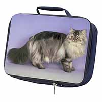 Silver Grey Persian Cat Navy Insulated School Lunch Box/Picnic Bag