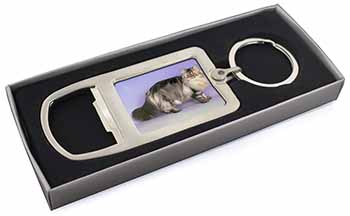 Silver Grey Persian Cat Chrome Metal Bottle Opener Keyring in Box