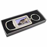 Silver Grey Persian Cat Chrome Metal Bottle Opener Keyring in Box