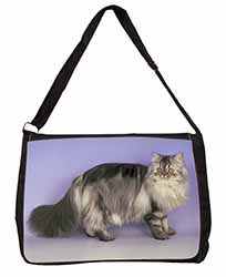 Silver Grey Persian Cat Large Black Laptop Shoulder Bag School/College