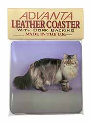 Silver Grey Persian Cat Single Leather Photo Coaster