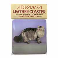 Silver Grey Persian Cat Single Leather Photo Coaster