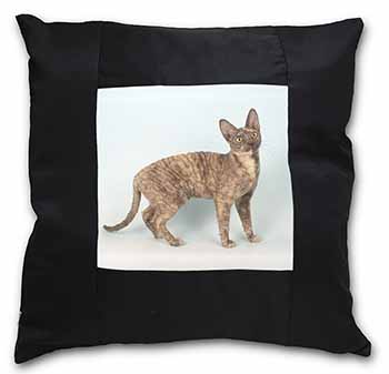 Cornish Rex Cat Black Satin Feel Scatter Cushion