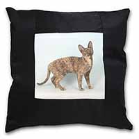 Cornish Rex Cat Black Satin Feel Scatter Cushion