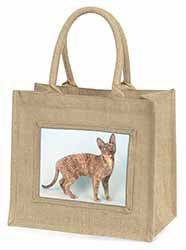 Cornish Rex Cat Natural/Beige Jute Large Shopping Bag