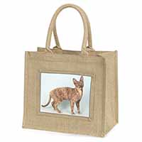 Cornish Rex Cat Natural/Beige Jute Large Shopping Bag