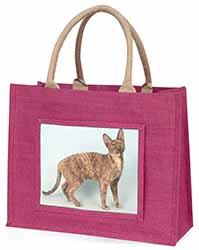 Cornish Rex Cat Large Pink Jute Shopping Bag