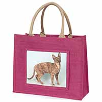 Cornish Rex Cat Large Pink Jute Shopping Bag