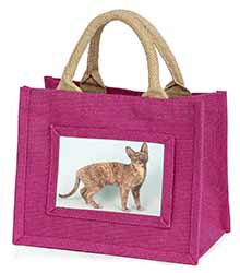 Cornish Rex Cat Little Girls Small Pink Jute Shopping Bag