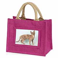 Cornish Rex Cat Little Girls Small Pink Jute Shopping Bag