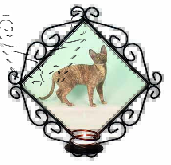 Cornish Rex Cat Wrought Iron Wall Art Candle Holder