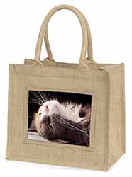 Cat in Ecstacy Natural/Beige Jute Large Shopping Bag