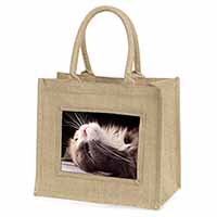 Cat in Ecstacy Natural/Beige Jute Large Shopping Bag