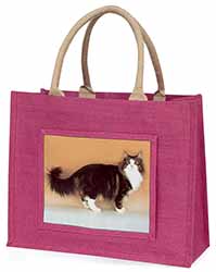 Norwegian Forest Cat Large Pink Jute Shopping Bag