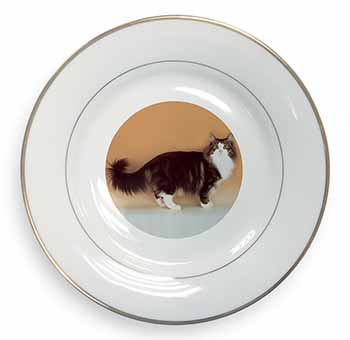 Norwegian Forest Cat Gold Rim Plate Printed Full Colour in Gift Box