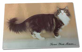 Large Glass Cutting Chopping Board Norwegian Forest Cat 