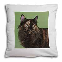 Tortoiseshell Maine Coon Cat Soft White Velvet Feel Scatter Cushion