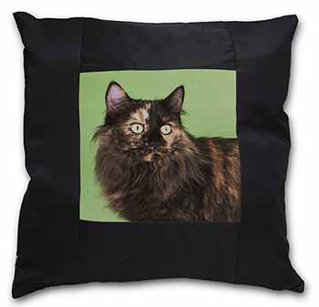 Tortoiseshell Maine Coon Cat Black Satin Feel Scatter Cushion