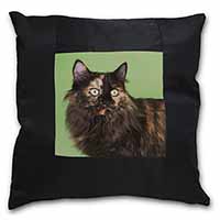 Tortoiseshell Maine Coon Cat Black Satin Feel Scatter Cushion - Advanta Group®