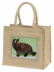 Tortoiseshell Maine Coon Cat Natural/Beige Jute Large Shopping Bag