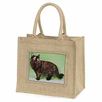 Tortoiseshell Maine Coon Cat Natural/Beige Jute Large Shopping Bag