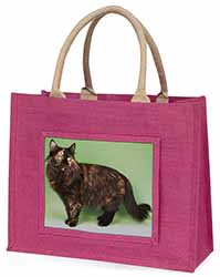 Tortoiseshell Maine Coon Cat Large Pink Jute Shopping Bag