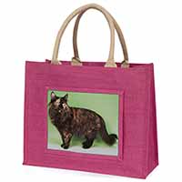 Tortoiseshell Maine Coon Cat Large Pink Jute Shopping Bag