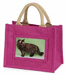 Tortoiseshell Maine Coon Cat Little Girls Small Pink Jute Shopping Bag