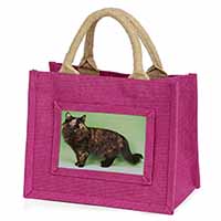 Tortoiseshell Maine Coon Cat Little Girls Small Pink Jute Shopping Bag