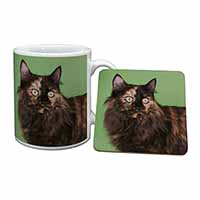 Tortoiseshell Maine Coon Cat Mug and Coaster Set