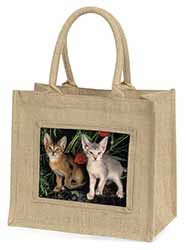 Abyssinian Cats by Poppies Natural/Beige Jute Large Shopping Bag
