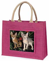 Abyssinian Cats by Poppies Large Pink Jute Shopping Bag
