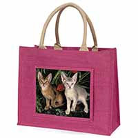 Abyssinian Cats by Poppies Large Pink Jute Shopping Bag