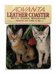 Abyssinian Cats by Poppies Single Leather Photo Coaster